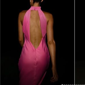 CLAIRE
Satin Drape Back Maxi Dress with Split - Pink